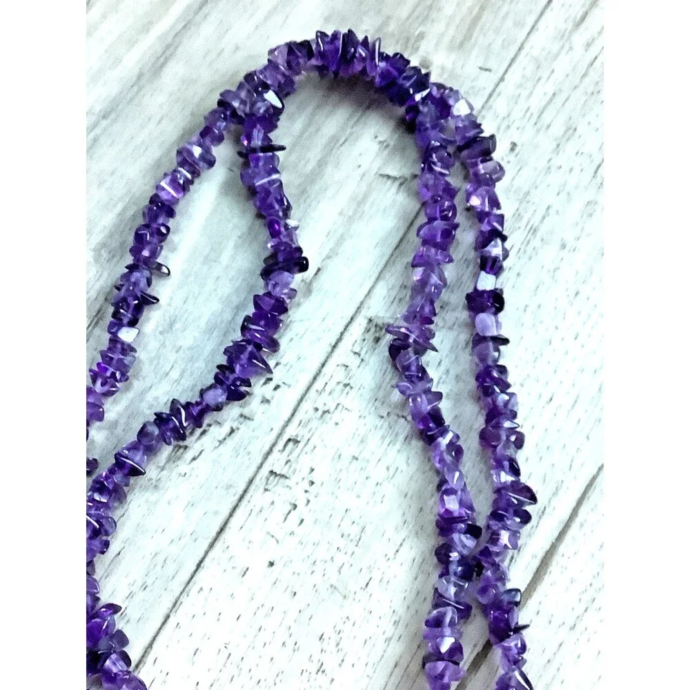 Amethyst Nugget Necklace Southwestern Chip Beads Purple Extra Long 34”